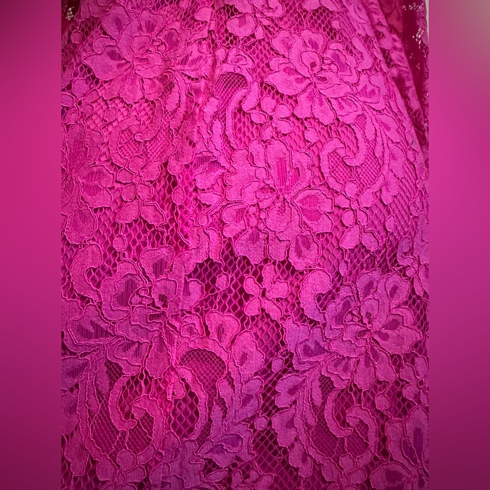 Trina Turk Fuchsia Hot Pink Lace Off the Shoulder Dress - Picture 14 of 16